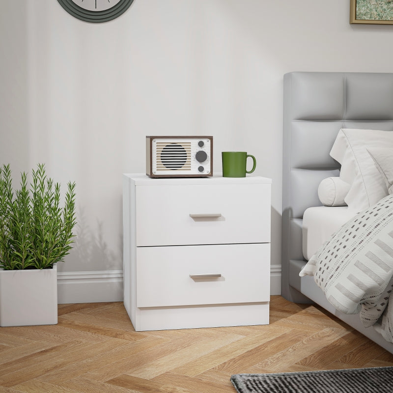Bedside Table, 2 Drawers Storage Unit, White