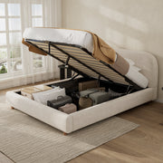 Ottoman Storage Bed Frame, Double Upholstered with Round Silhouette Arched Headboard, Warm White Boucle Fabric