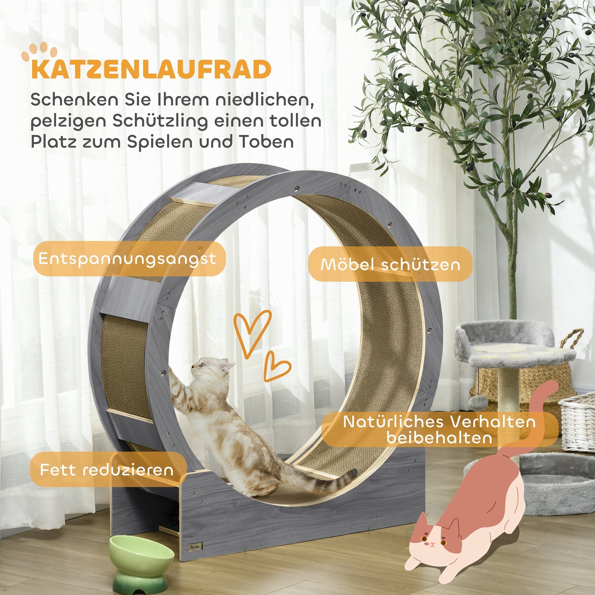 Katzenlaufrad, 91 cm, Bremse & Kratzbrett, Grau