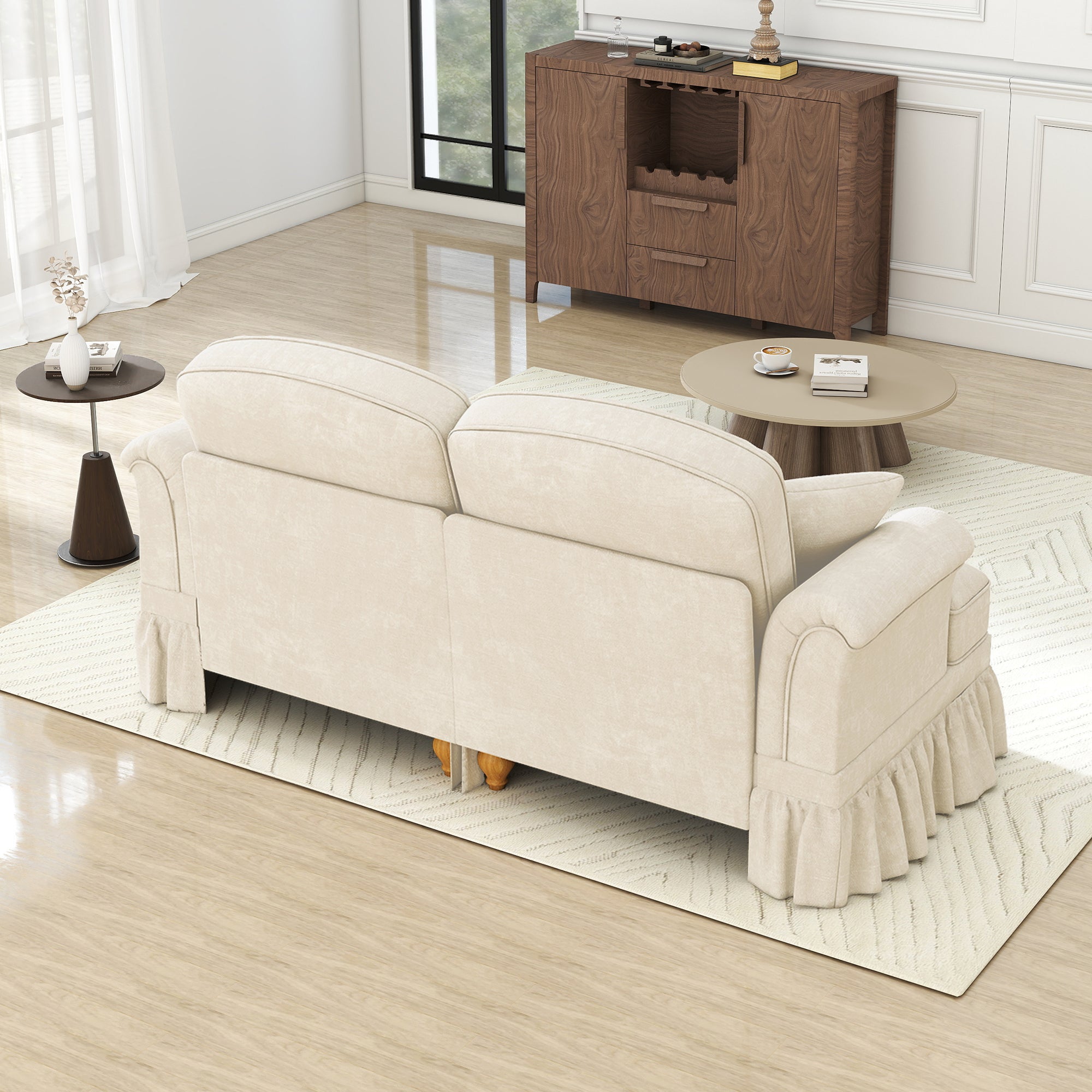 Sofa 2-Seater Mid-Century Modern Flared Arm Chenille - White