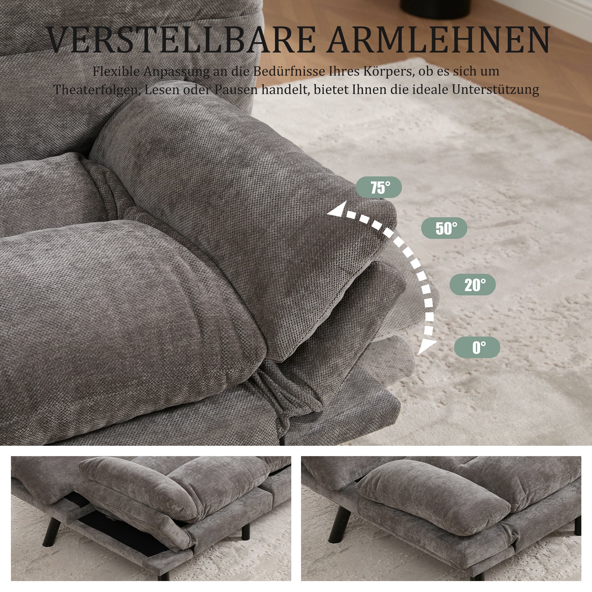 Two-Seater Sofa, Ergonomic Adjustable Design, Chenille