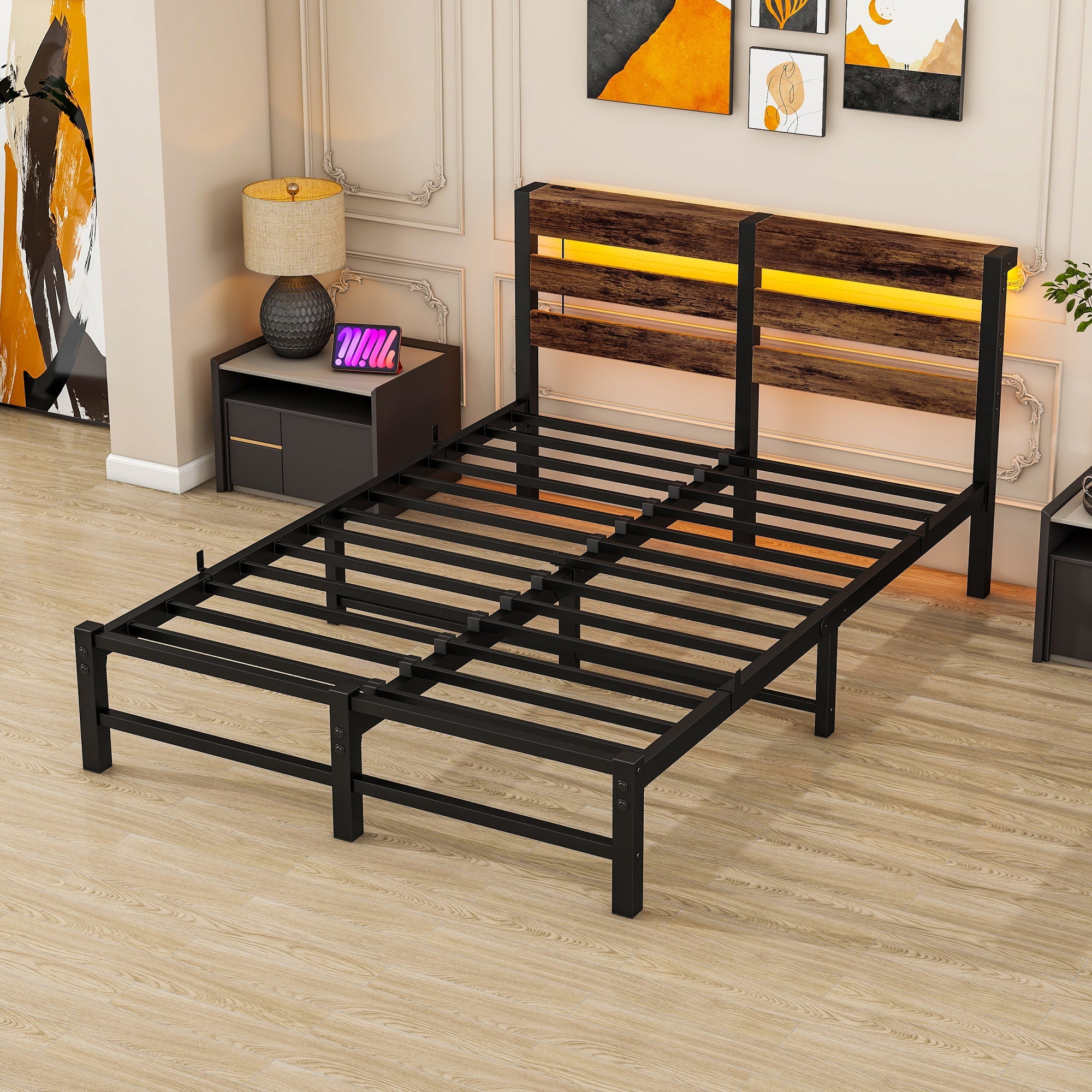Metal Bed 120x200cm LED USB Storage - Metal
