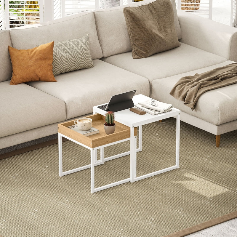 Couchtisch, 2er-Set, quadratisch, Weiß MDF/Metall