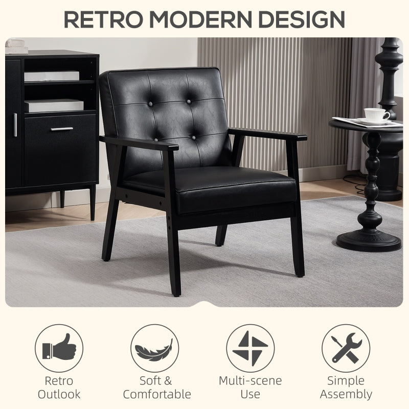 Retro-Style Accent Chair Faux Leather Black