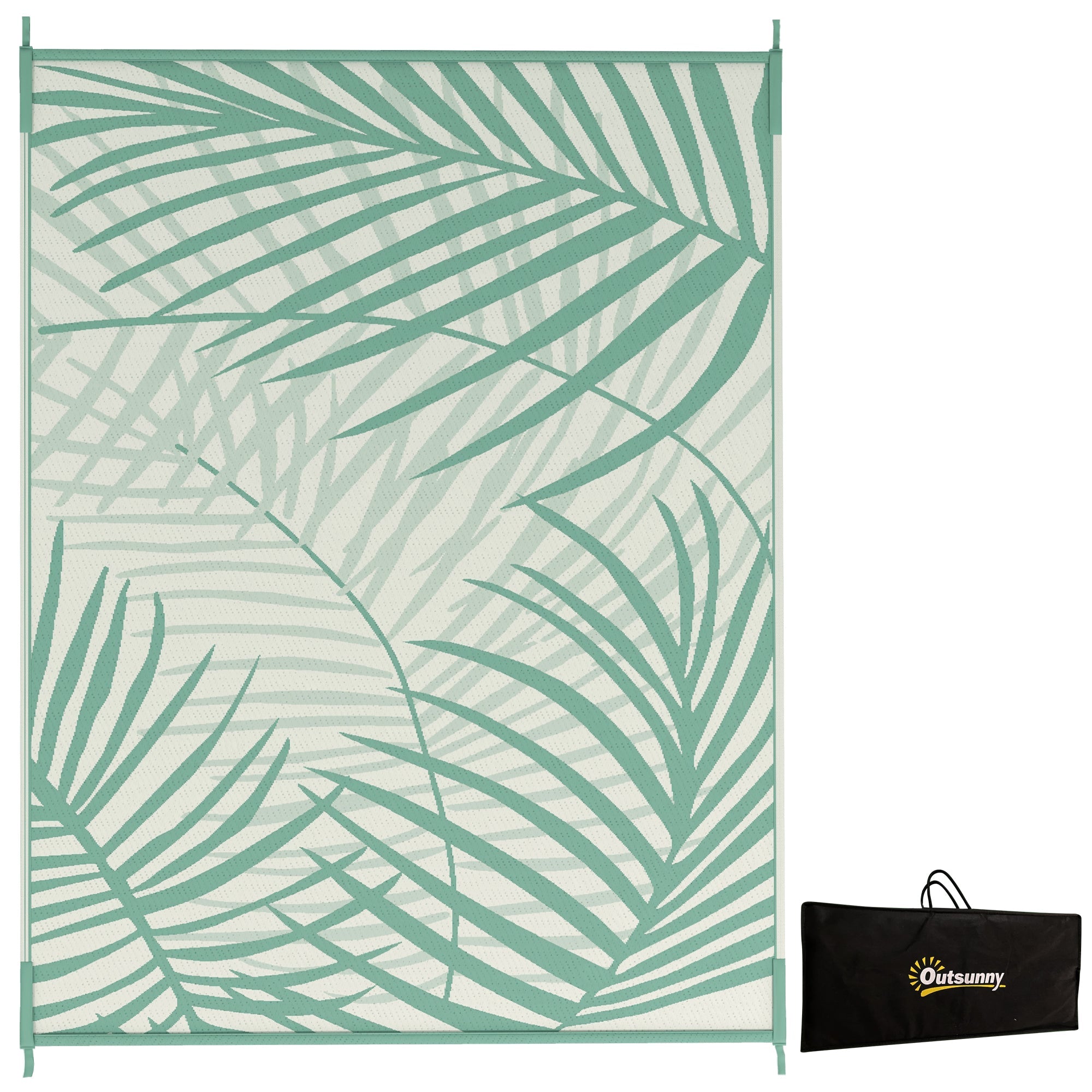 Outdoor Rug Reversible Water-Repellent 365x274cm with Carrying Bag, Green