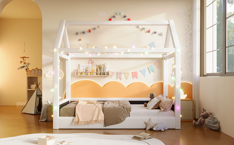 Upholstered Daybed 90x200cm LED Light Strips - Beige