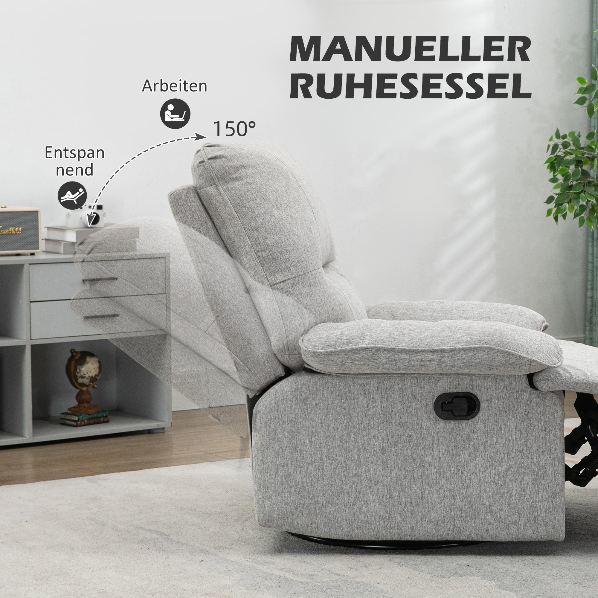 Reclining TV Armchair, Swivel Function Spring Core System Footrest