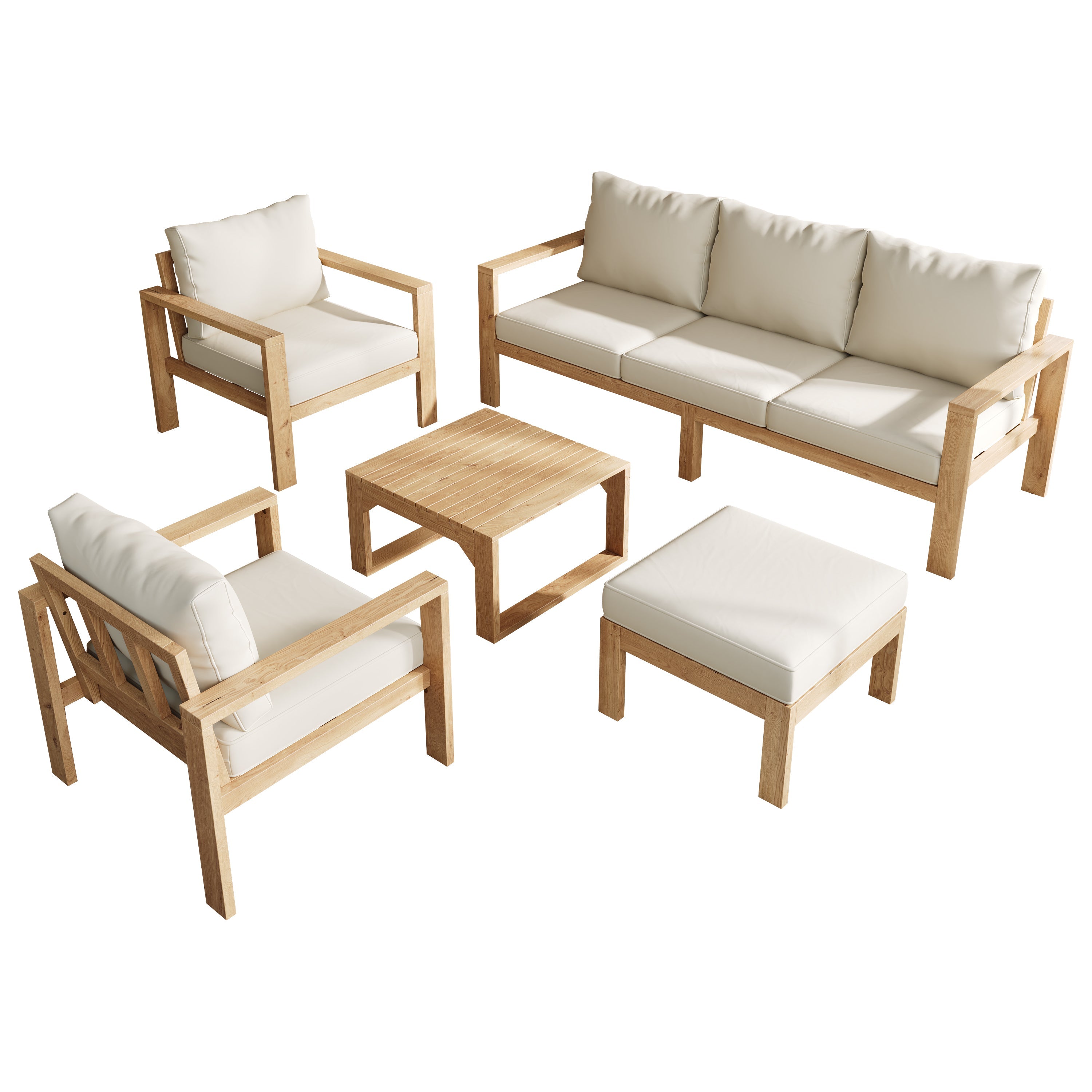 Garden Furniture Set with 5 Pieces for 4-6 People, Acacia Wood and Cream Canvas