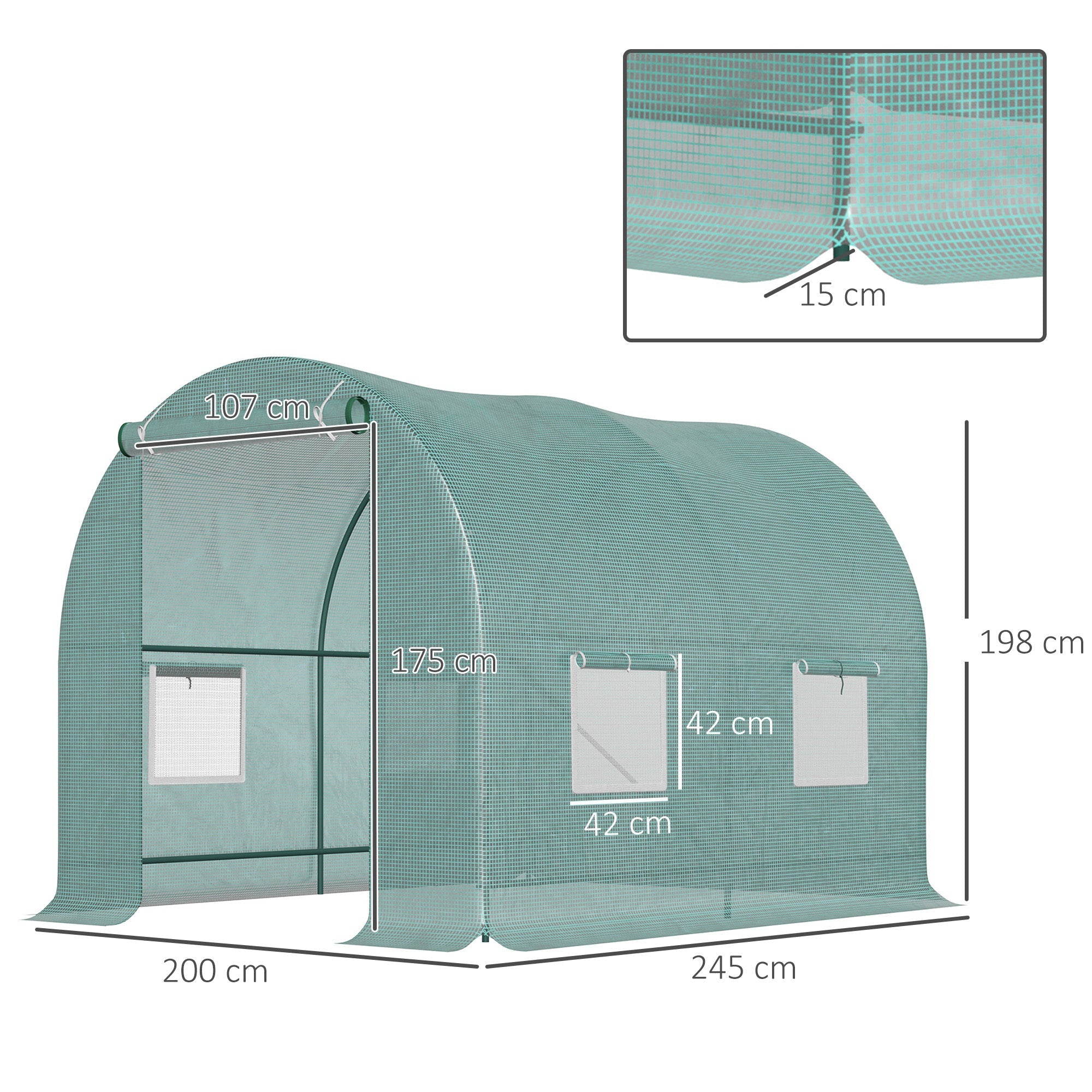 Polytunnel Greenhouse Film Tunnel with Window, Green