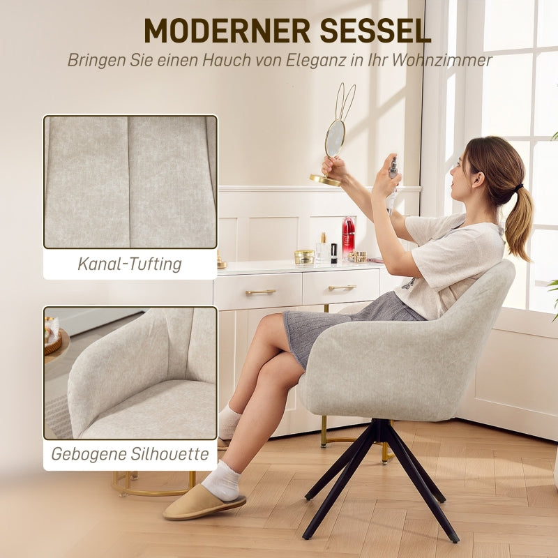 Armchair Swivel Lounge Chair Steel Legs Velvet Beige