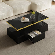 Coffee Table with Drawers, Shelves, High-Gloss Finish, LED Light