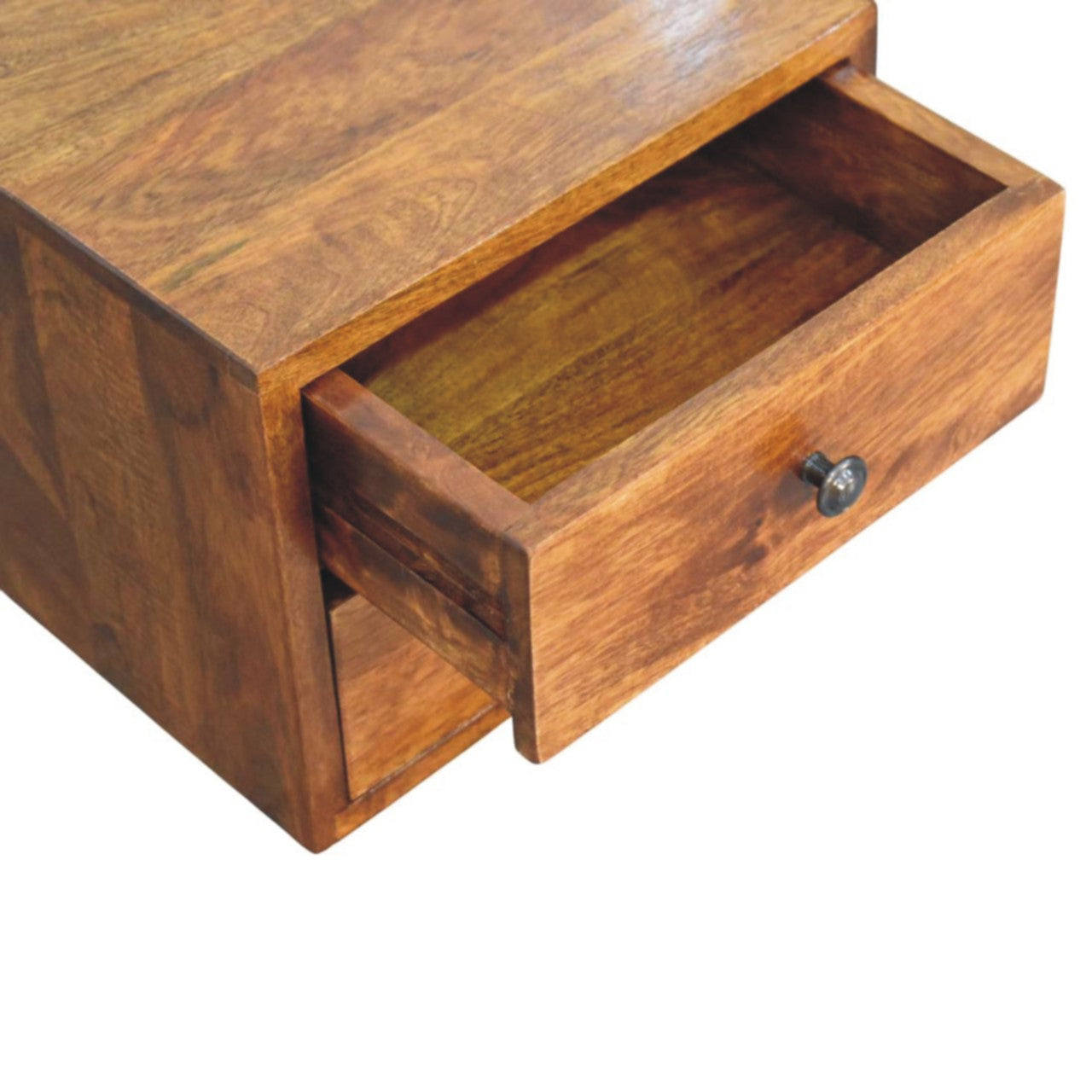 Solis Chestnut Nightstand, Wall Mounted 2 Drawers, Solid Wood Dark Brown