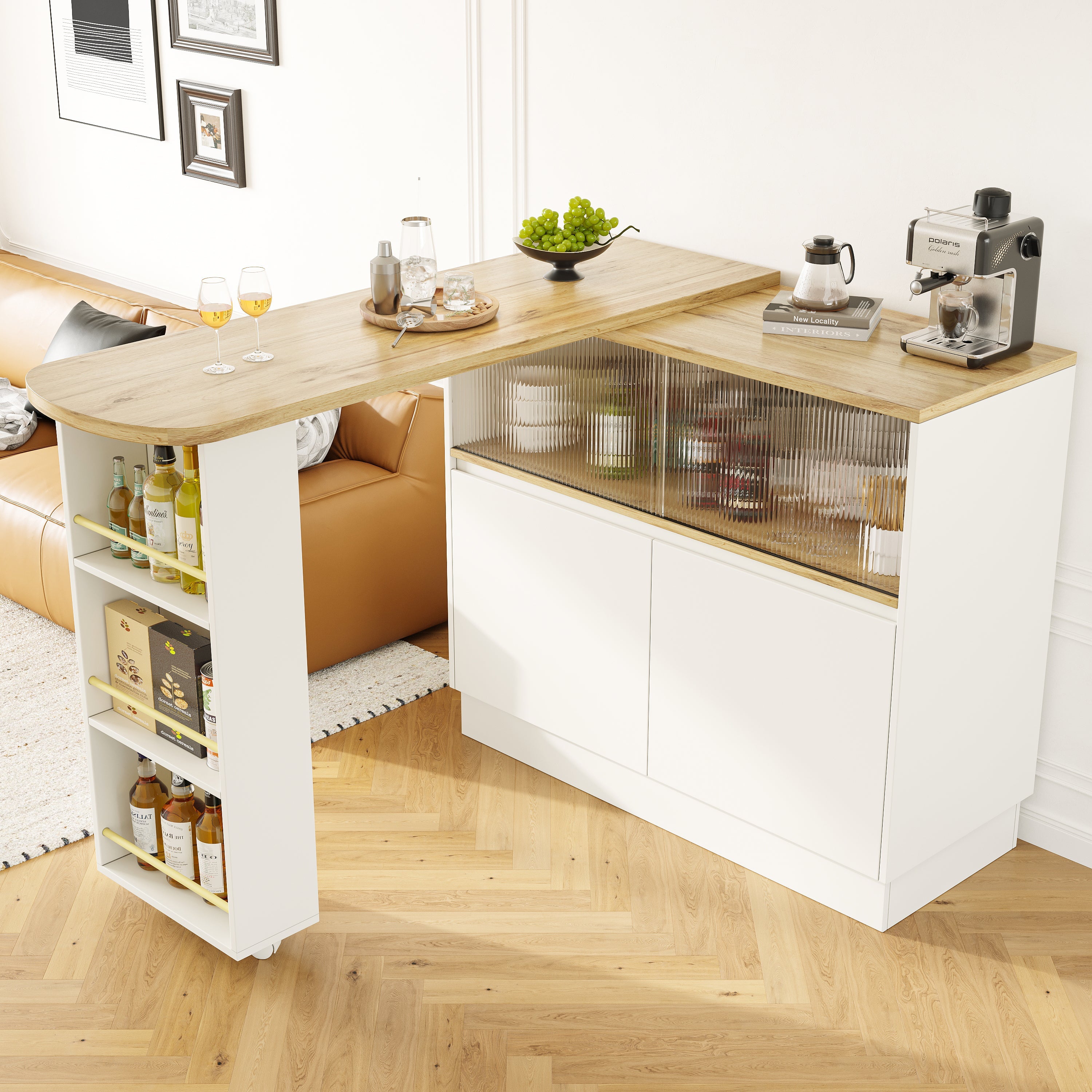Dining Bar 360° Rotating Multifunctional Sideboard Shelves & Glass
