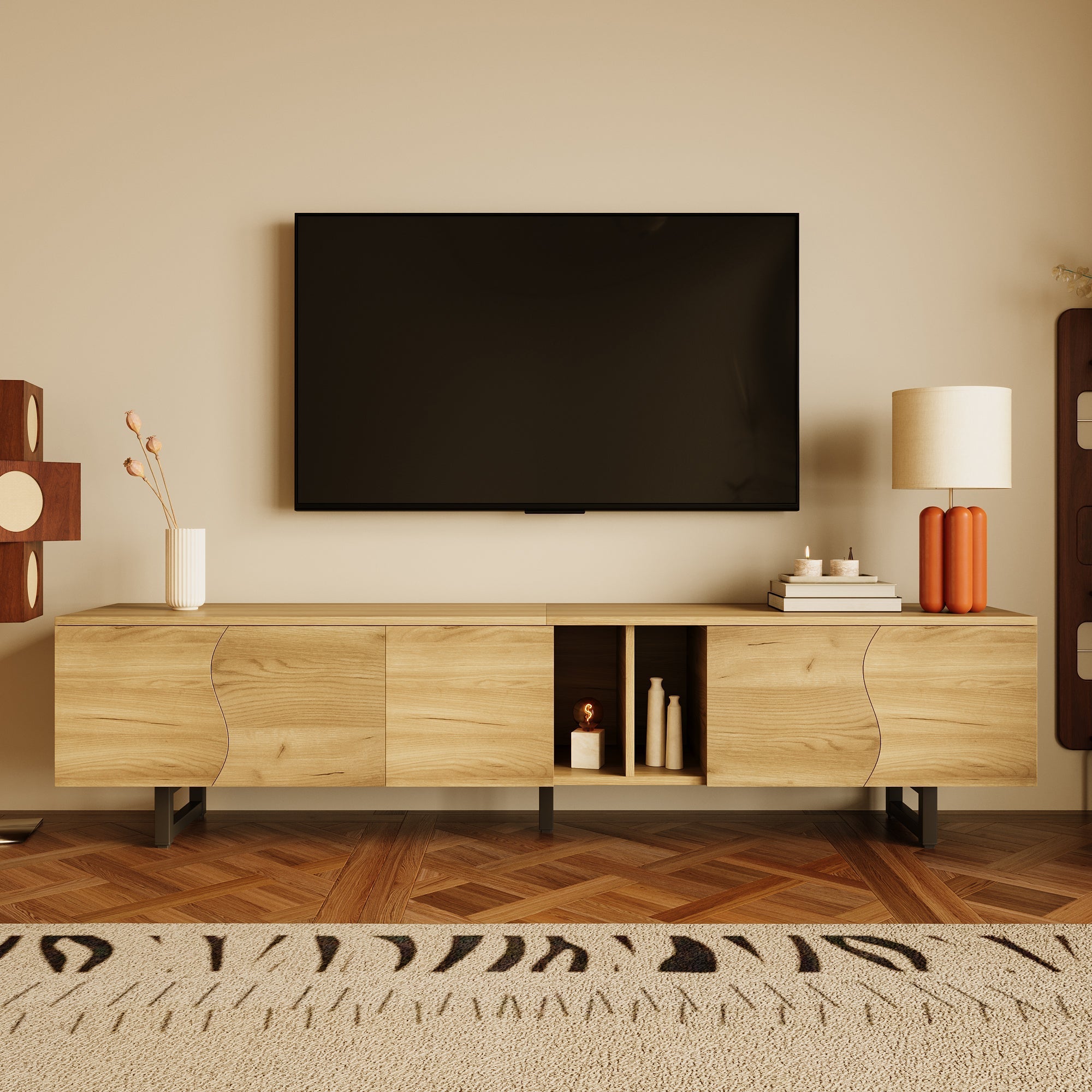 Low TV Stand Five-Door Cabinet Unique Design 191cm