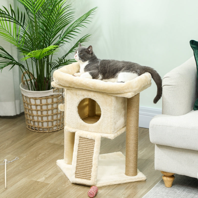 Katzenbaum, Kratzmatte aus Jute, Katzenhaus, Beige