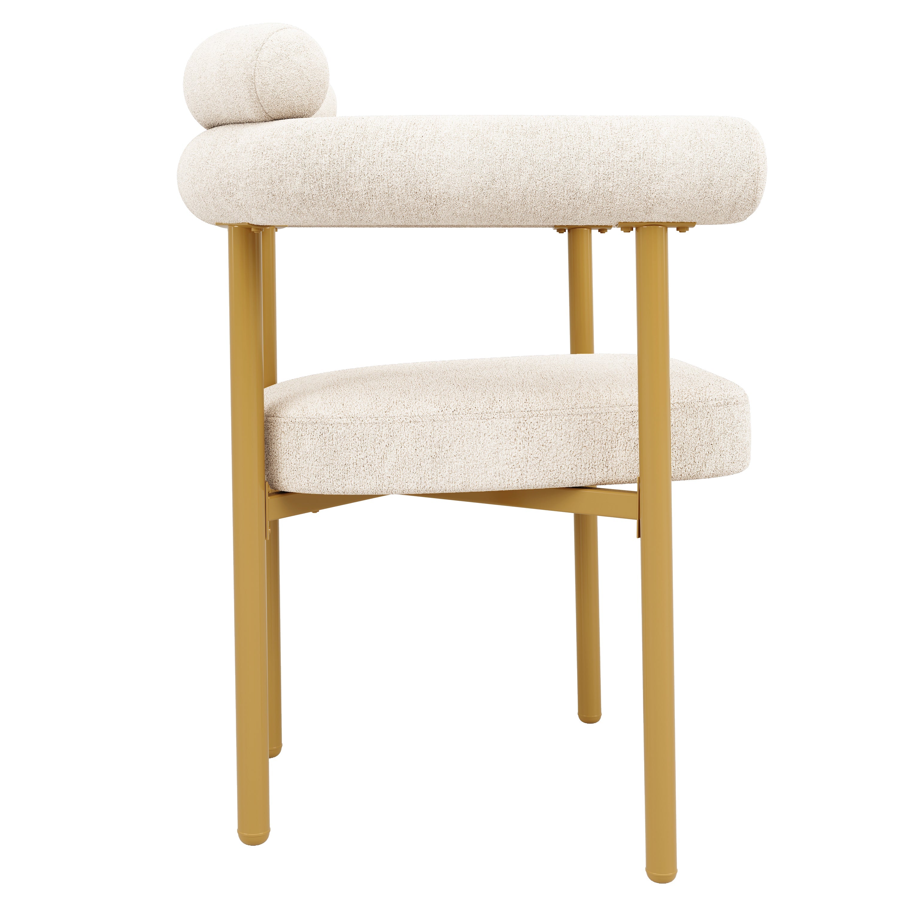 Dining Chairs Set of 4 Modern Gold Legs Ring Seats - Beige Suede