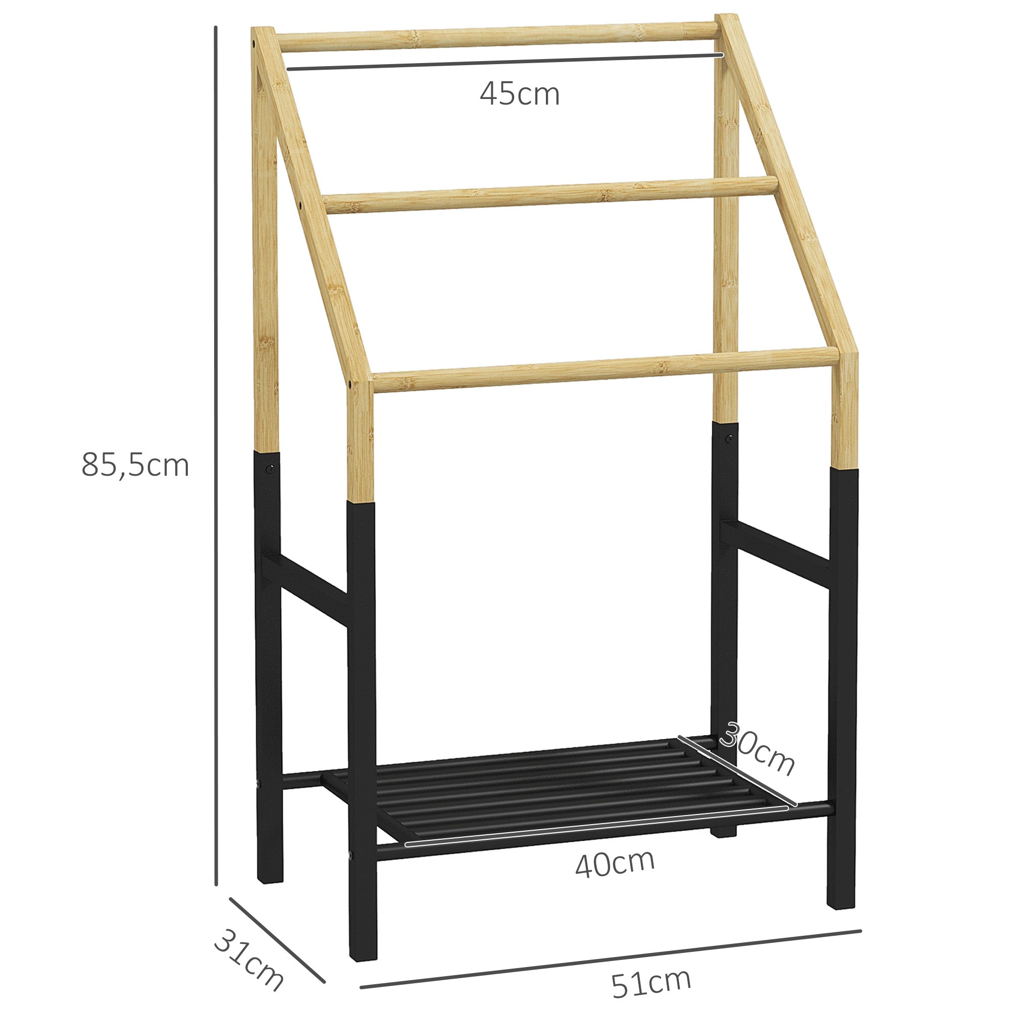 Towel Holder Freestanding, 3 Towel Rails with Shelf, Metal, Natural