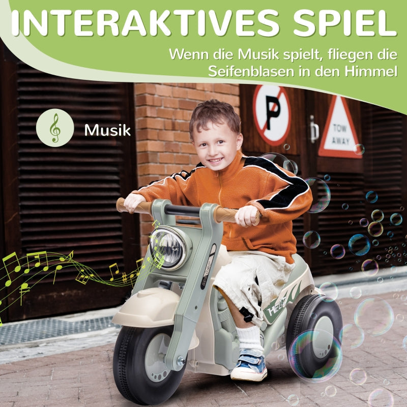 Ride-on Car with Motorcycle Design, Music and Bubbles, Cream White