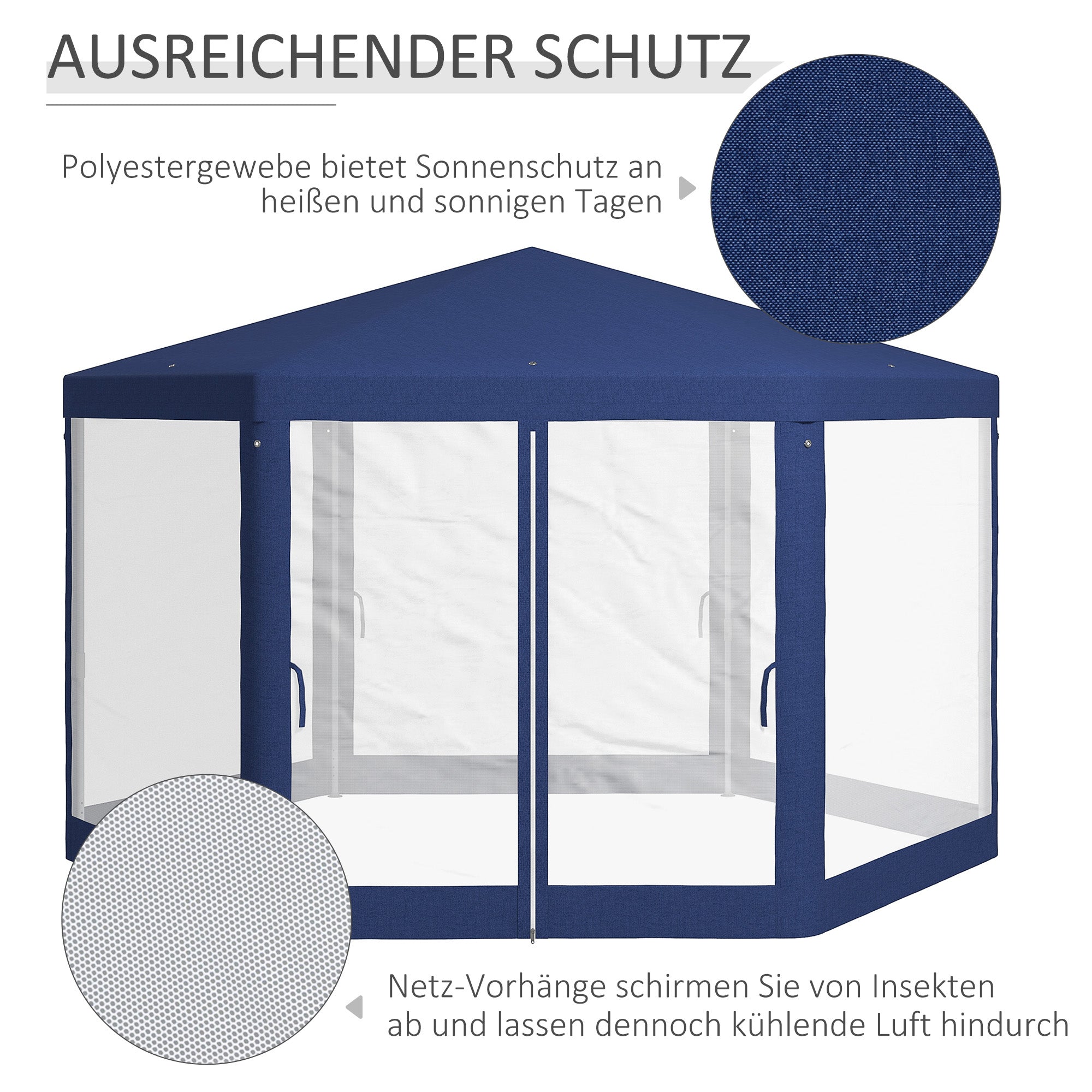 Pavillon Hexagonal 4x3m Wasserabweisend Stabil Winterfest Blau