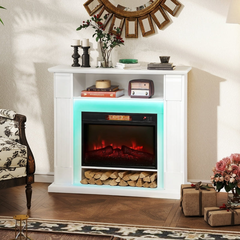 6142 BTU Fireplace and LED Mantel, 17-27°C Thermostat, White