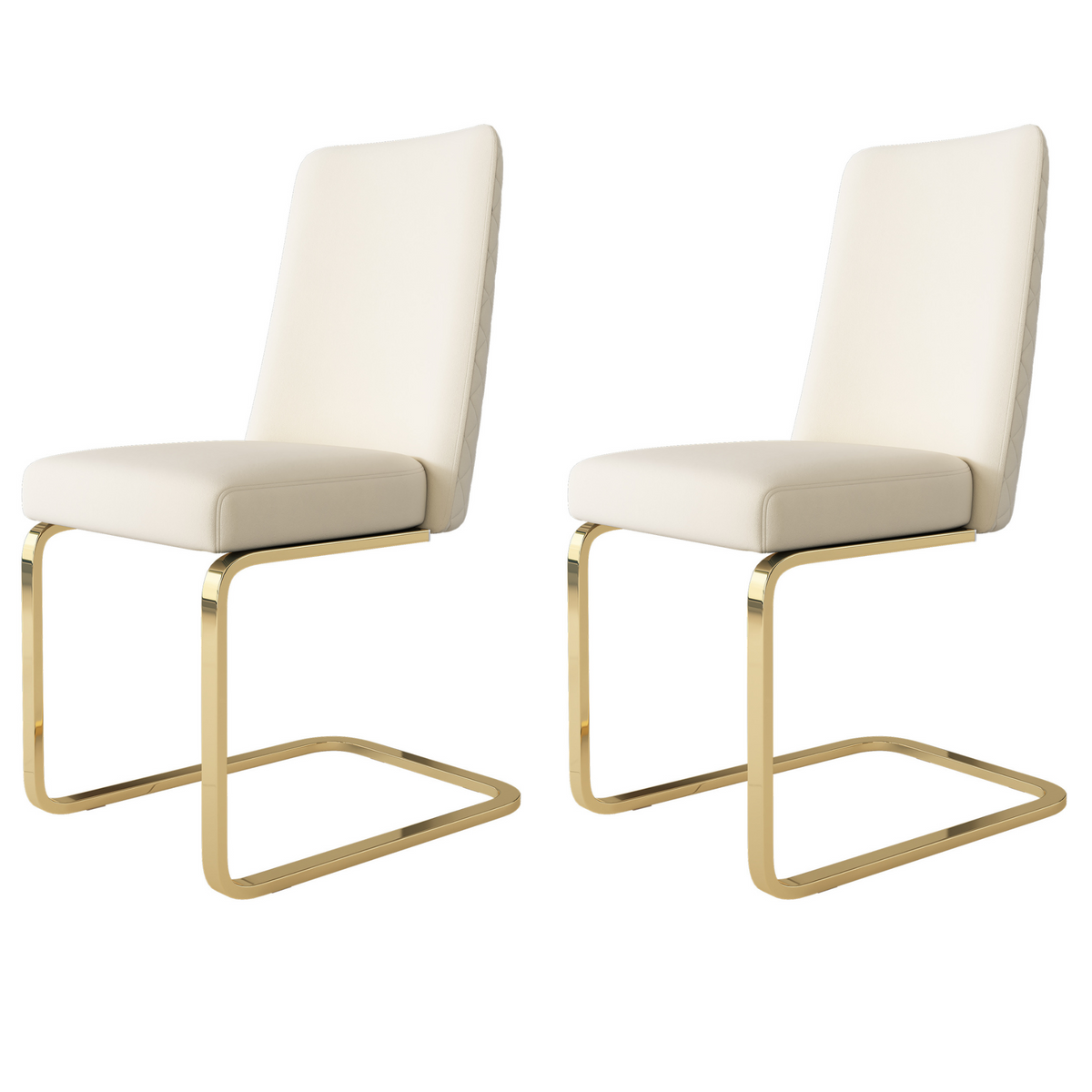 Velvet Dining Chair Set of 2 Diamond Back Gold Legs - Beige