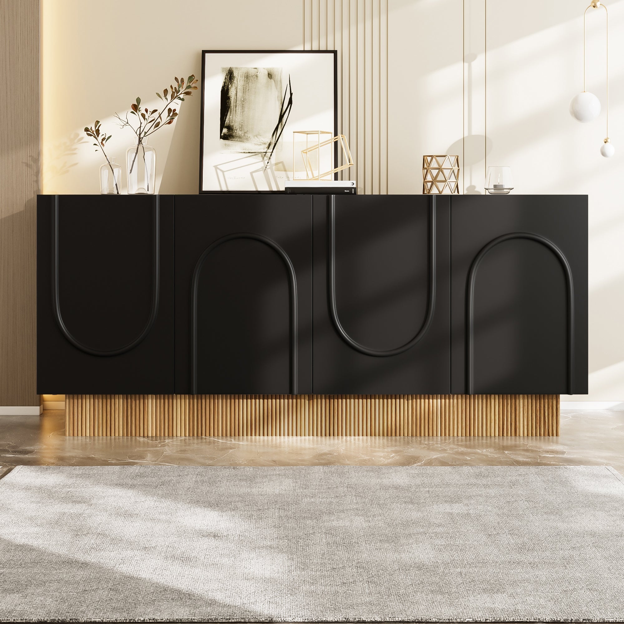Modern Sideboard Cabinet with 4 Doors Ample Storage U-Shaped 160x75x38 cm