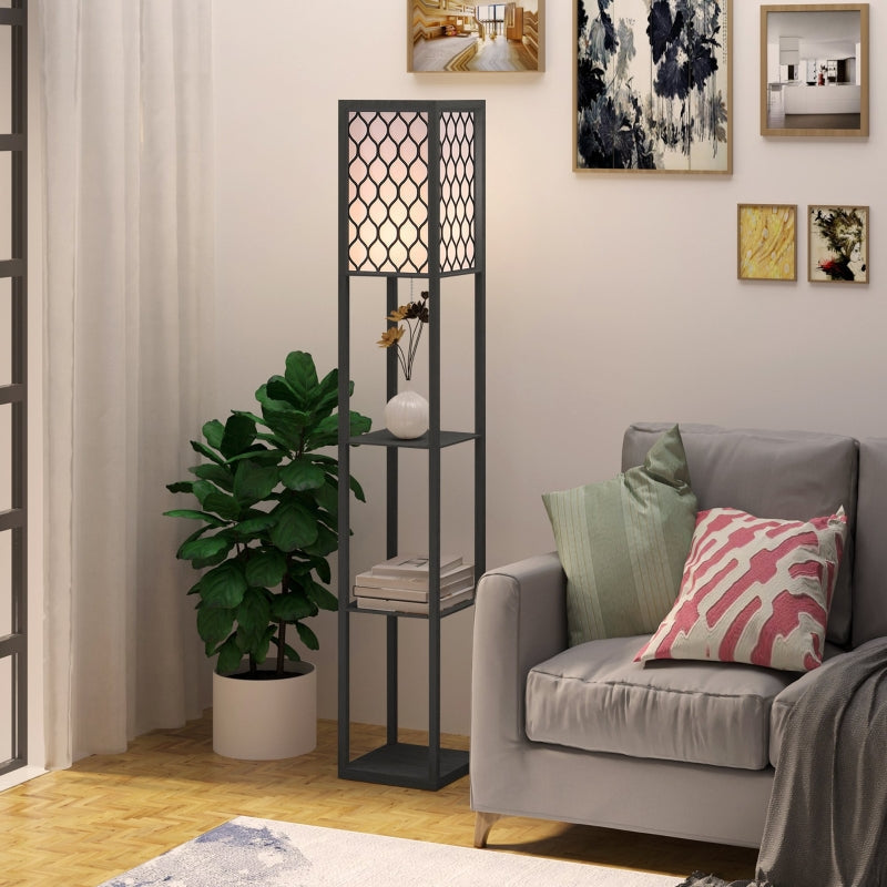 Floor Lamp with Shelves E27 40W Indoor Lighting, Wood Black