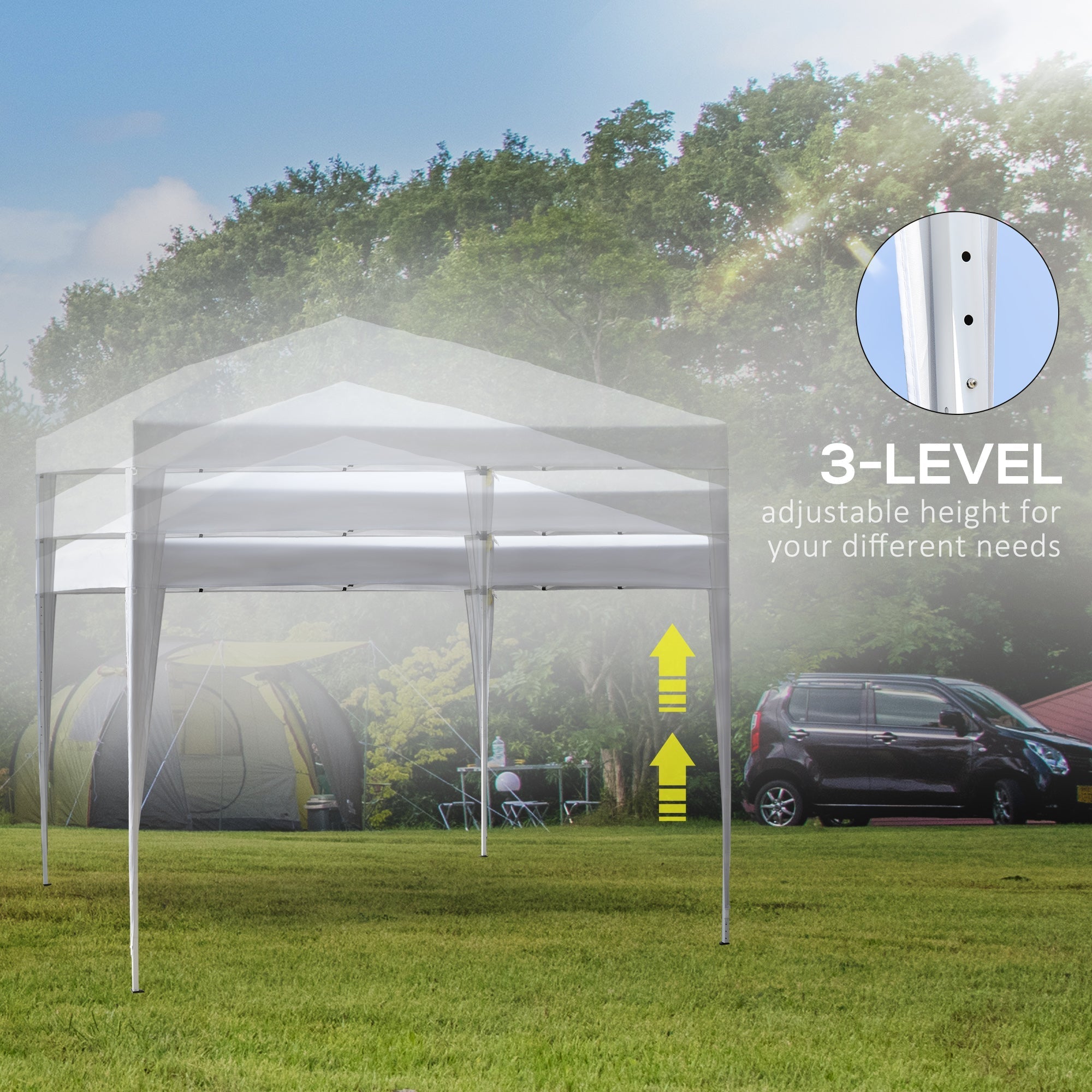 3 x 3M Garten Pop Up Pavillon mit Tragetasche, höhenverstellbares Vordach, Weiß