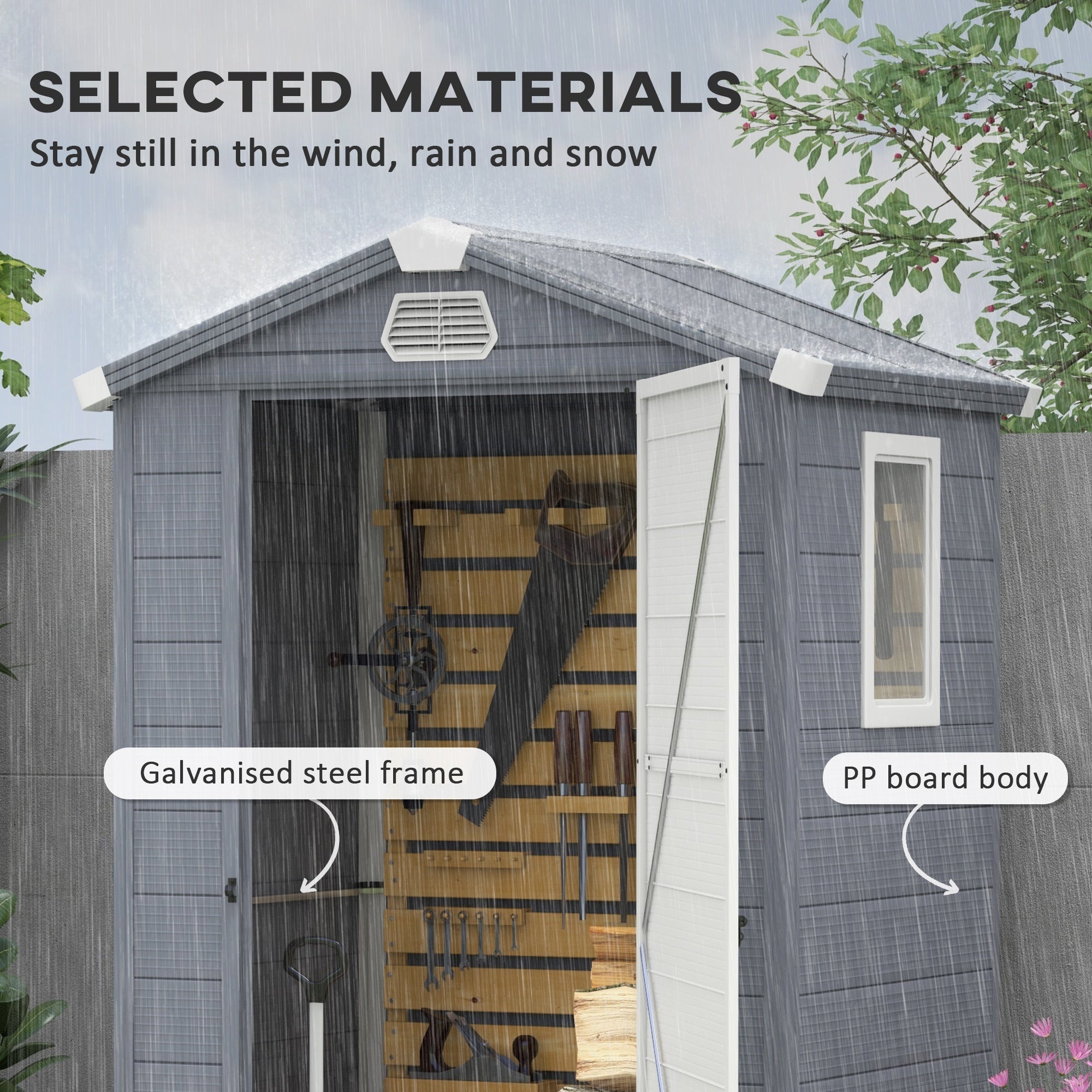 Aluminium Frame and Plastic Wall Shed, 4.4ft x 3.3ft with Foundation - Grey