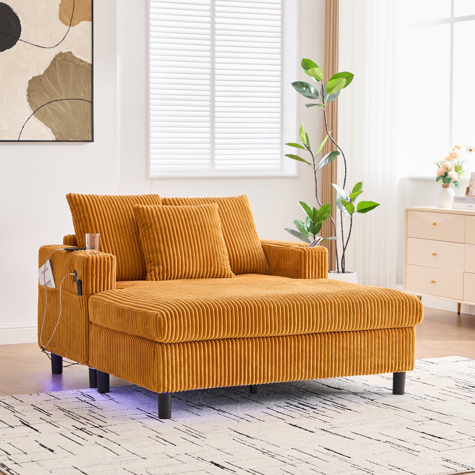 Chaise Longue Recliner, Soft, with Cupholders, USB, LED Lighting