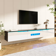 Black and White TV Cabinet, 180cm Long LED High-Gloss, Wall-Mountable