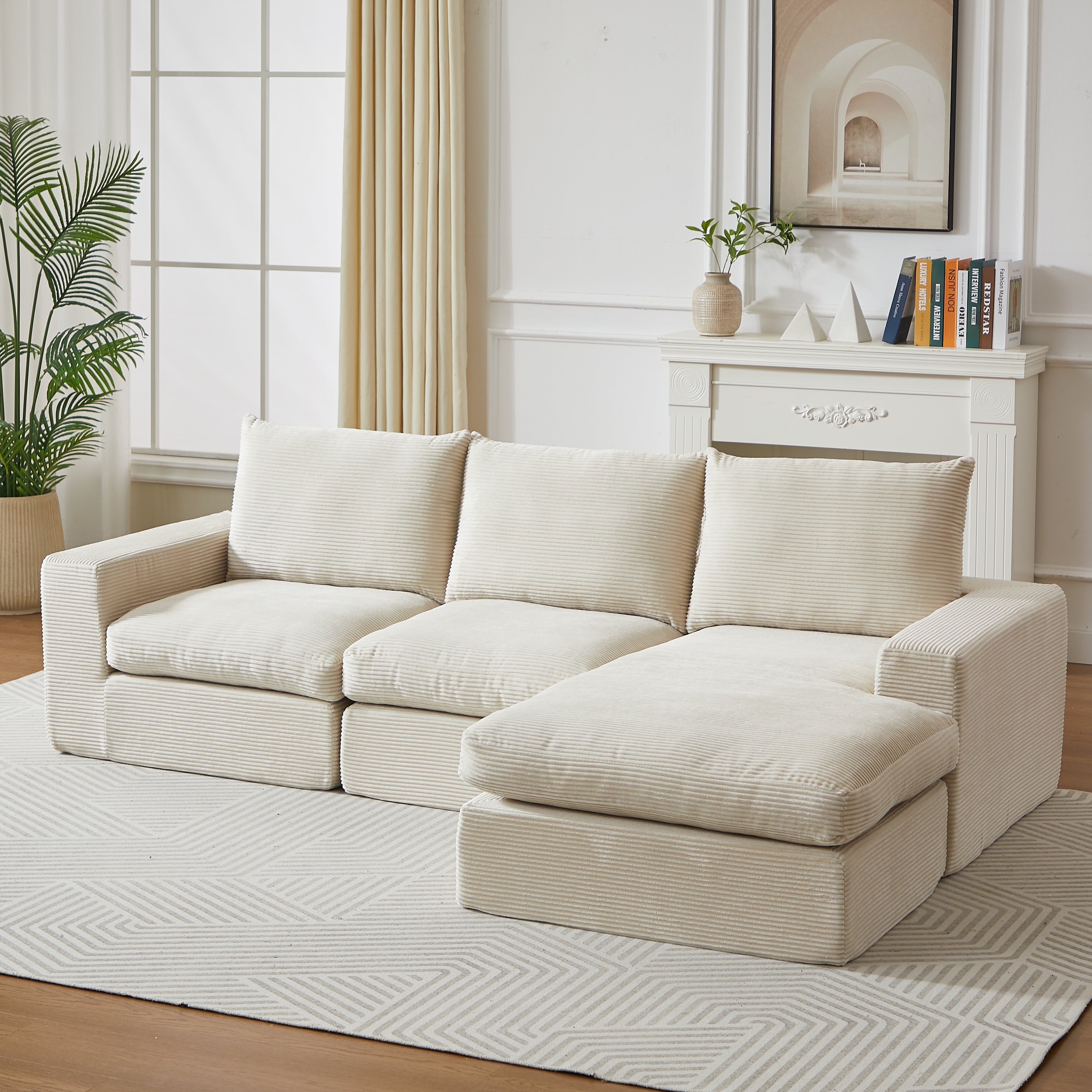 Boneless Couch L-Shaped Chaise 3 Cushions No Assembly - Corduroy