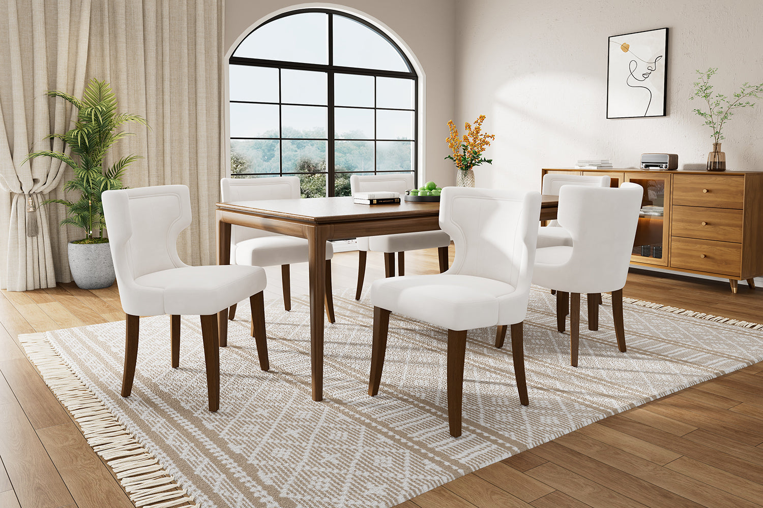 Velvet Dining Chair, Set of 4 with Solid Wood Legs and Thick Cushion, Beige Velvet
