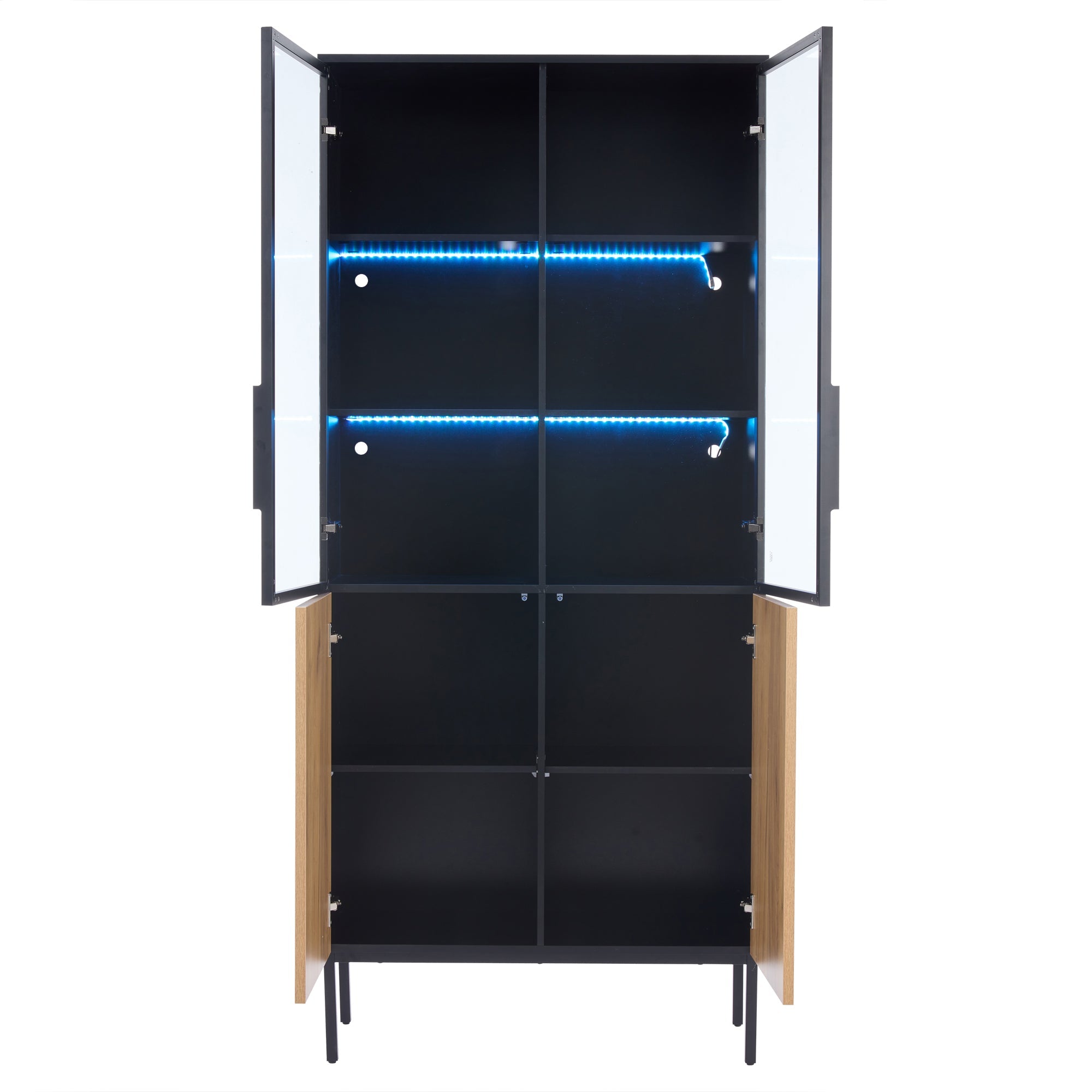 Glass-fronted Display Cabinet 180cm 5-Tier LED Bookcase Black/Oak