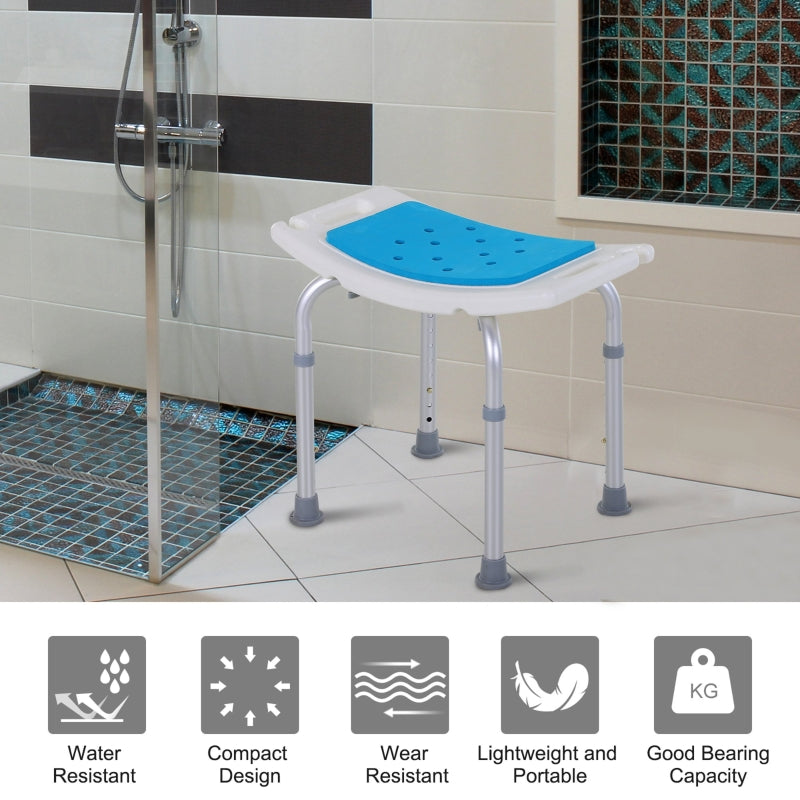 Bath Stool Chair, 6-Level Adjustable Shower Non-Slip Padded Seat, Aluminium Blue
