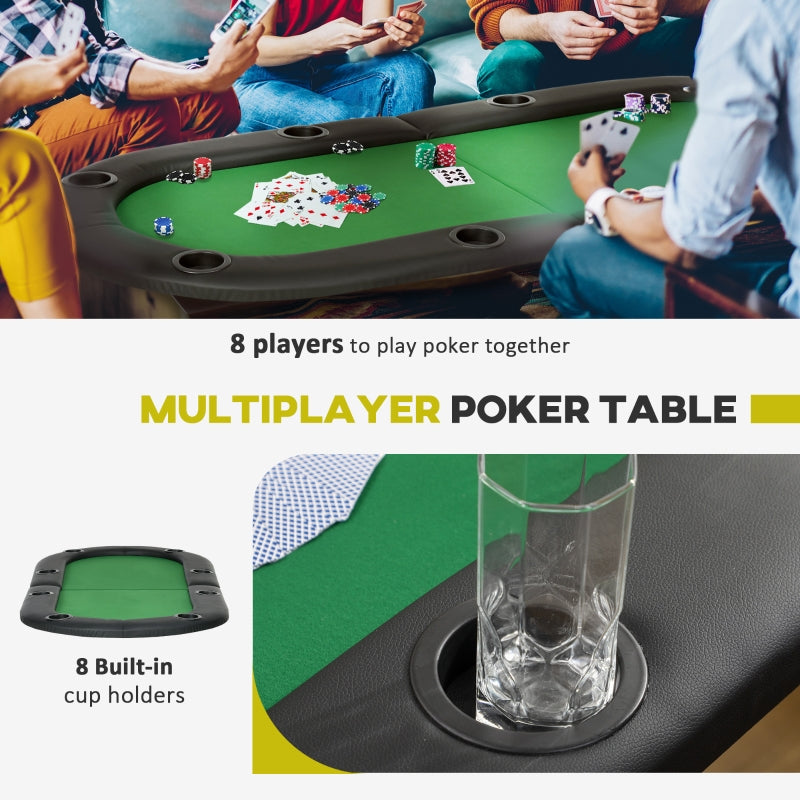 8 Player Folding Poker Table, Oval Portable Blackjack Casino Table with Cup Holder, Felt Top, Green and Black