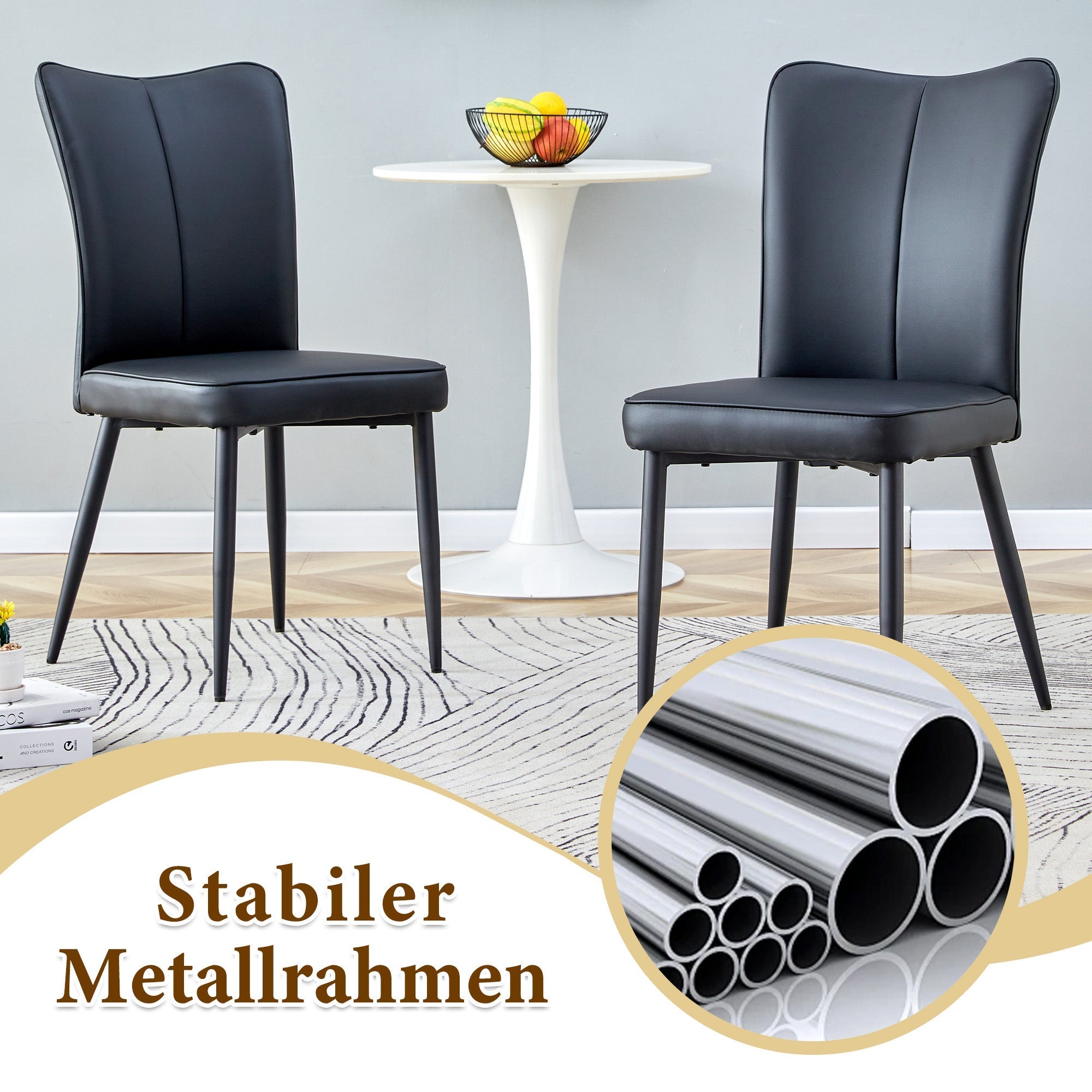 Round Table Set 100cm 4 Armchairs Minimalist - Black