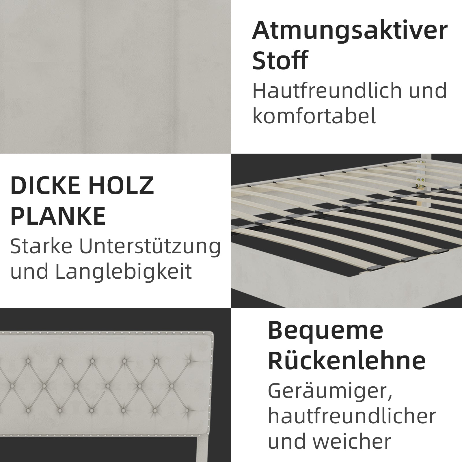 Modern Minimalist Soft Bed, Comfortable Headboard, Low Box Frame, 140x200CM, Beige