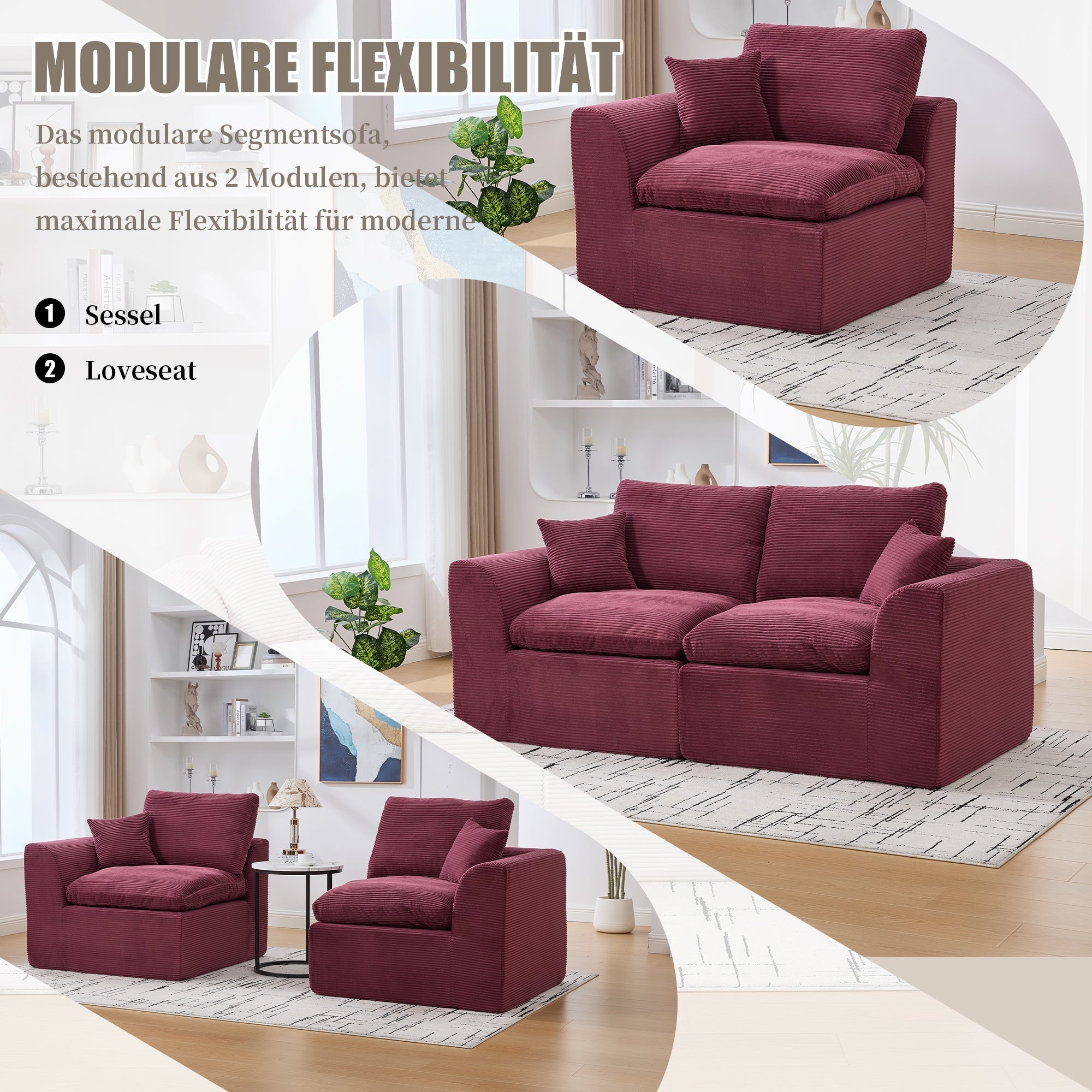 Two-seater Sofa Modern Minimalist Nordic with Cushions - Fabric