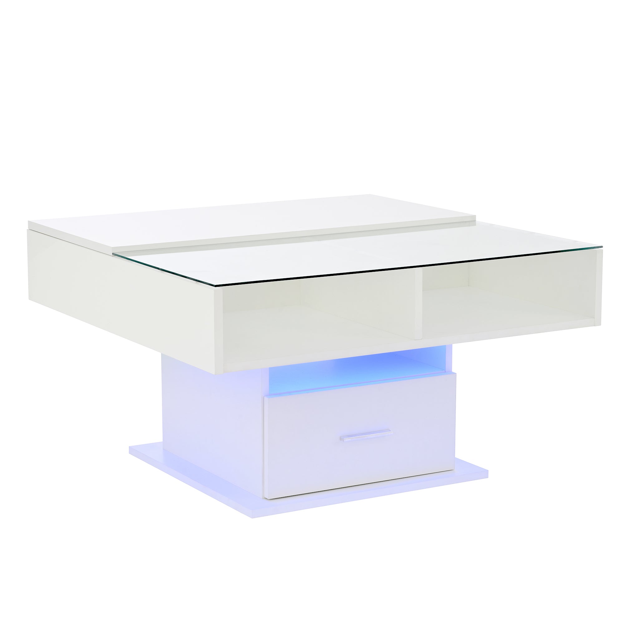 Multifunctional high-gloss lift coffee table with LED lighting, adjustable height & flexible storage space, modern design