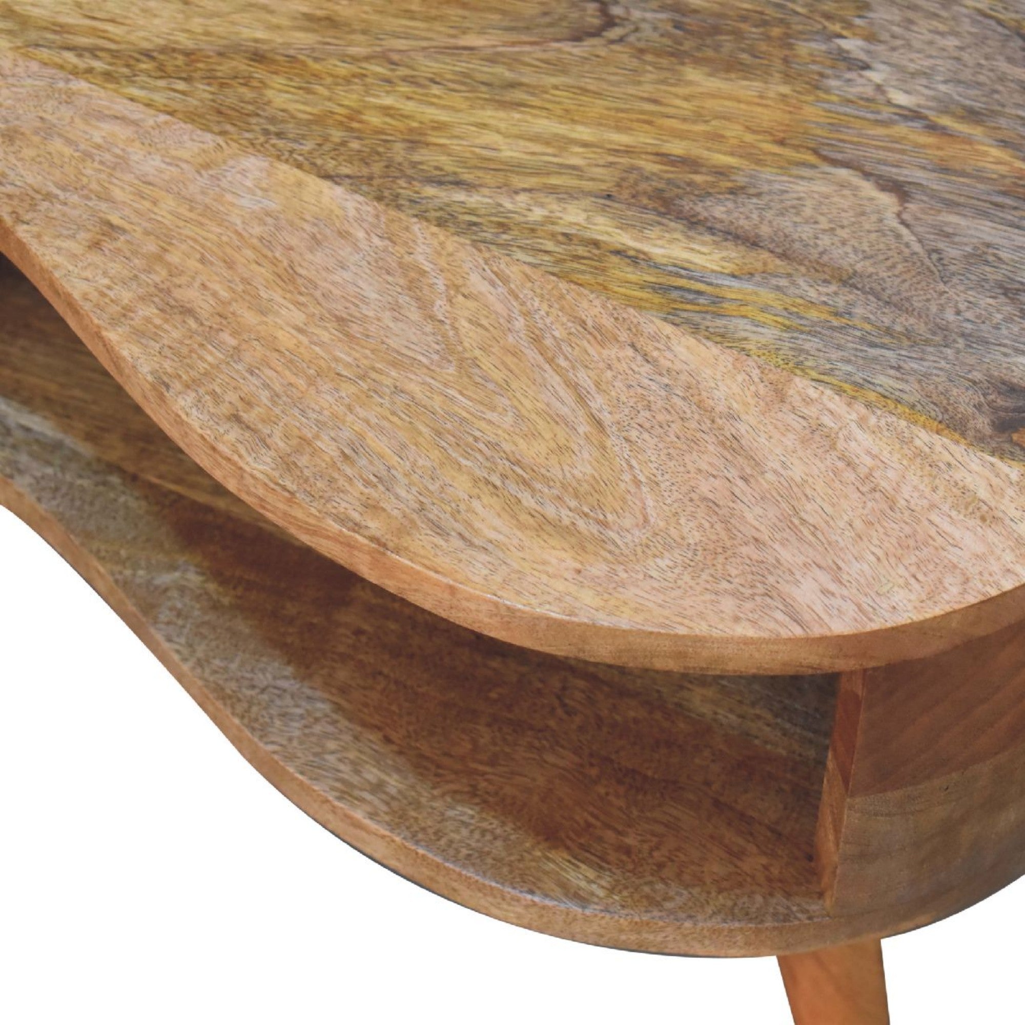 Solid Wood Wave Coffee Table, 1 Drawer Open Slot, Beige