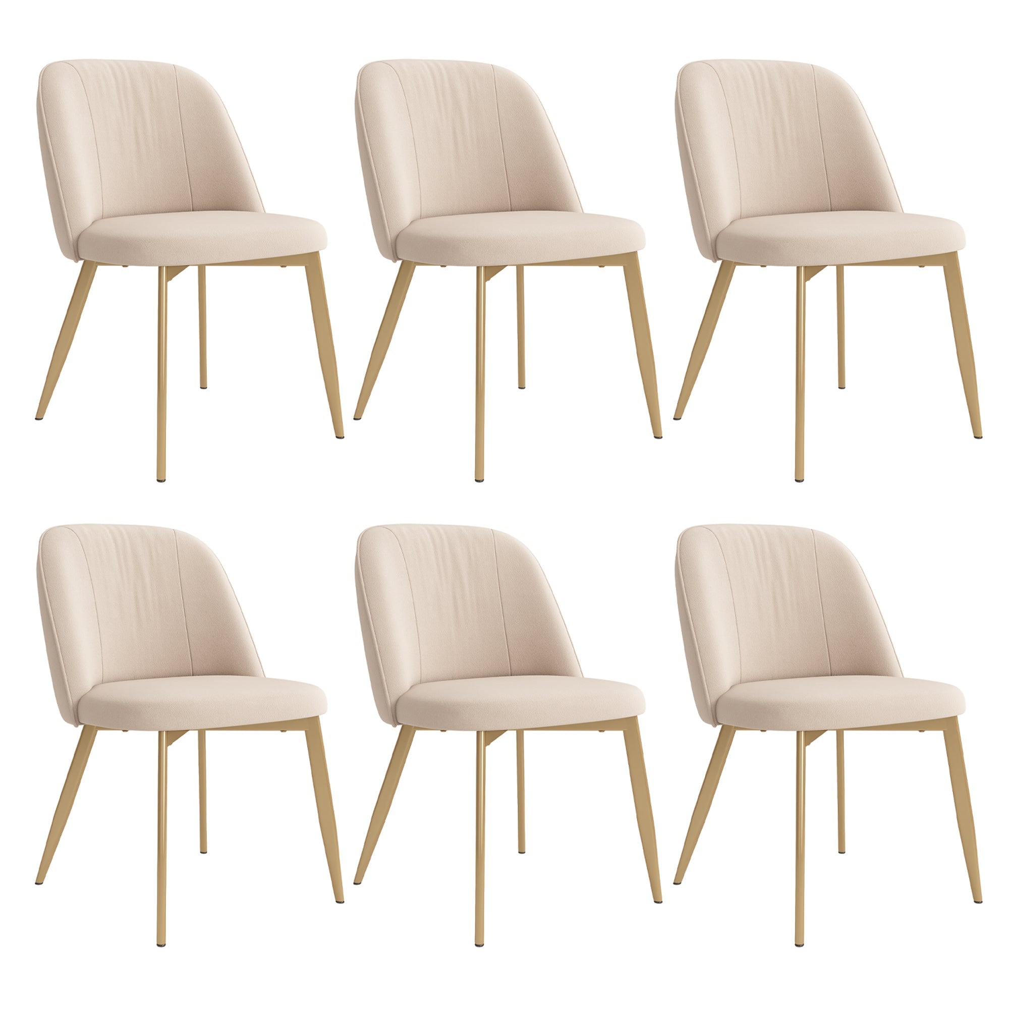 Set of 6 Dining Chairs, Modern Breathable Seating, Beige and Gold Velvet