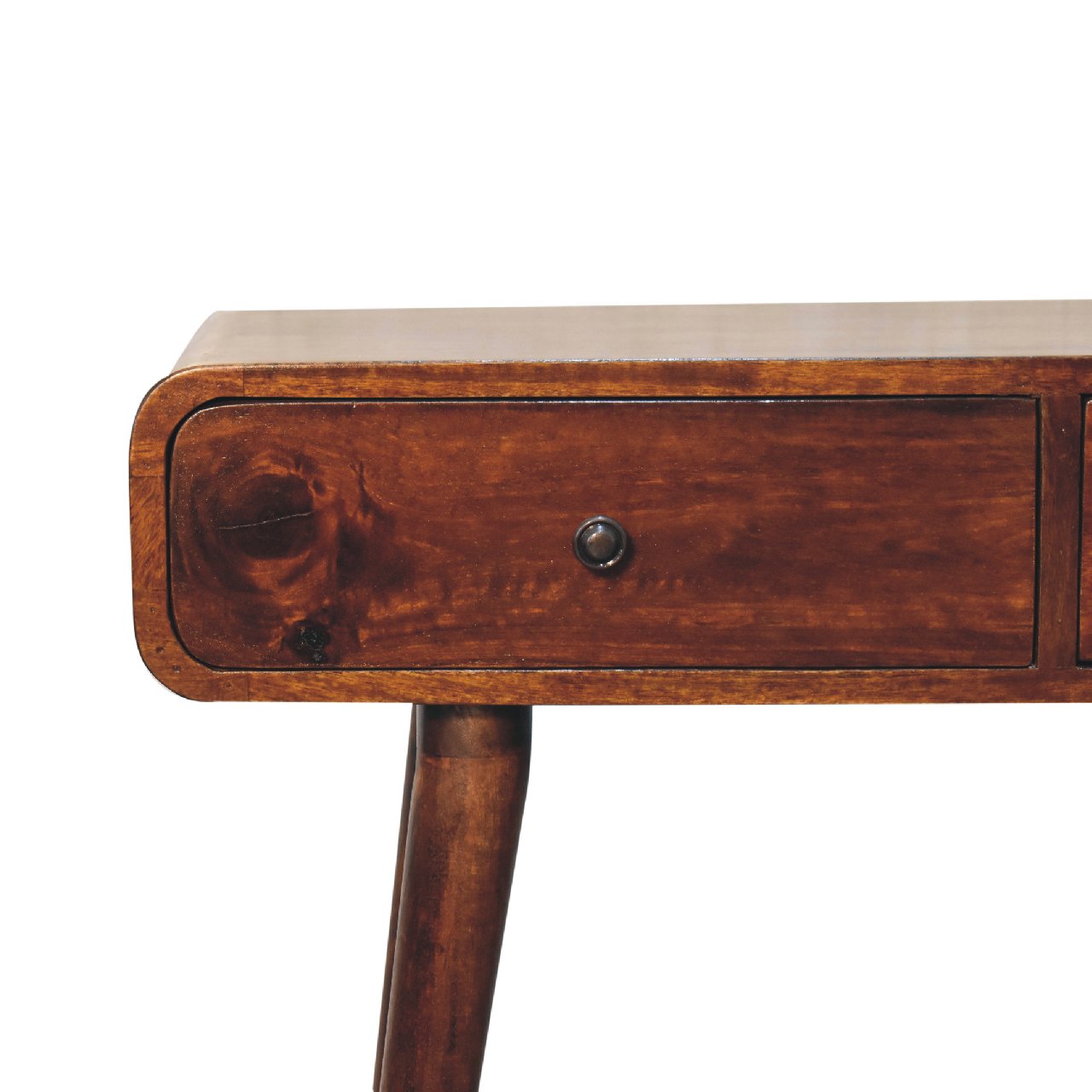 Solid Wood Curved Hallway Table, 2 Drawers, Chestnut/Dark Brown