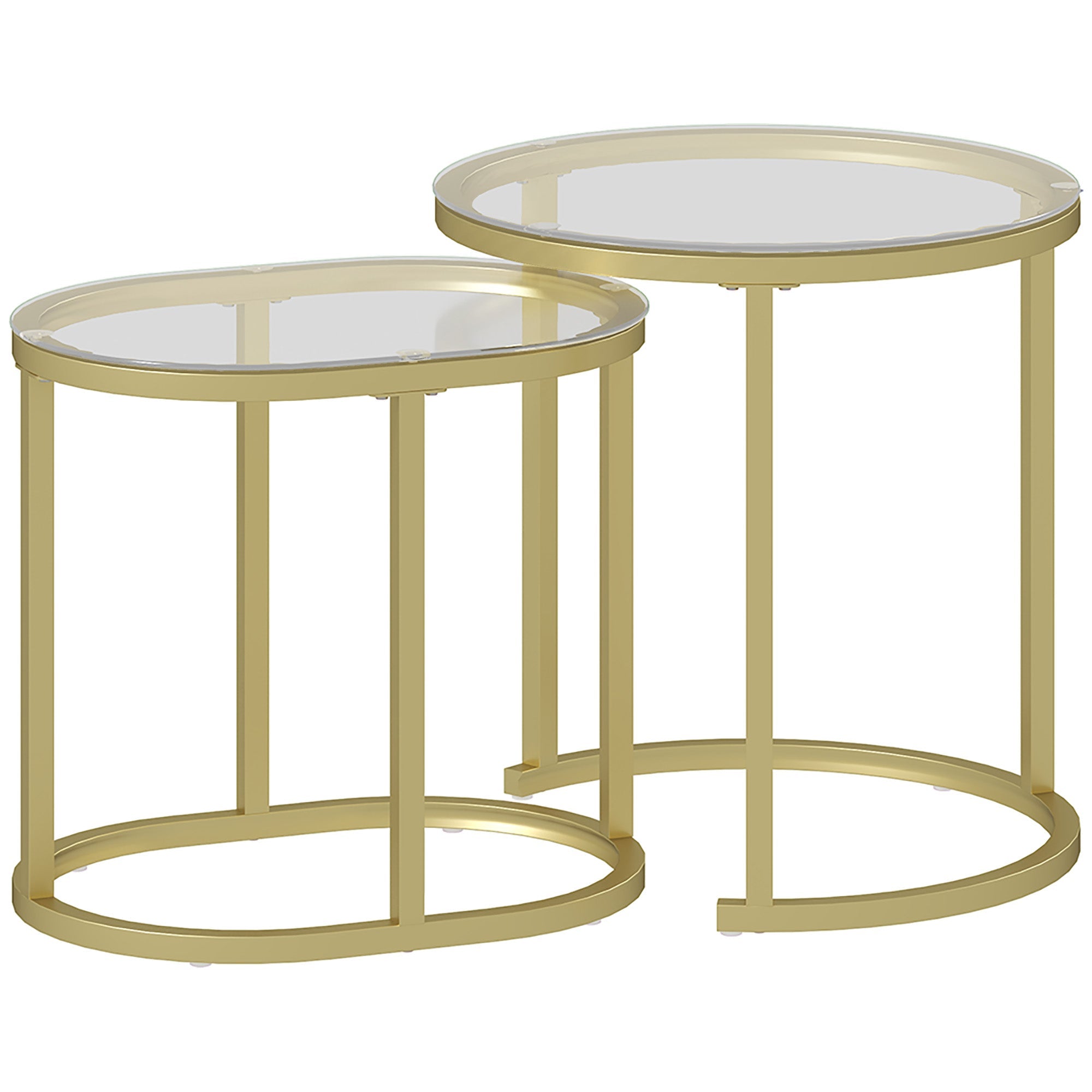 Round coffee table set of 2, stackable side table with steel frame, gold