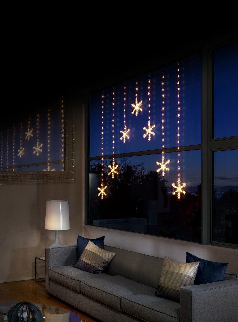 147 LED Battery Operated Pin Wire Snowflake Curtain(1.2M) - Warm White - Rathwood Store