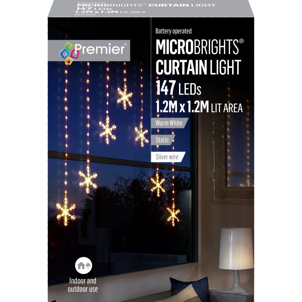 147 LED Battery Operated Pin Wire Snowflake Curtain(1.2M) - Warm White - Rathwood Store