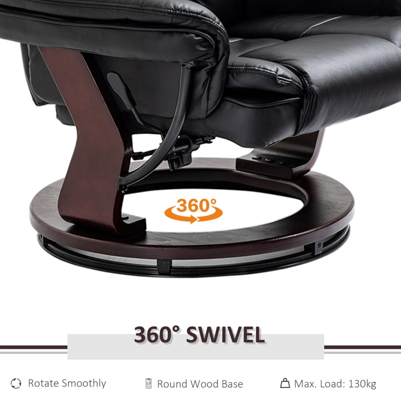 Recliner Chair with Footstool, 130kg Capacity, 135° Reclining Swivel, PU Leather, Black