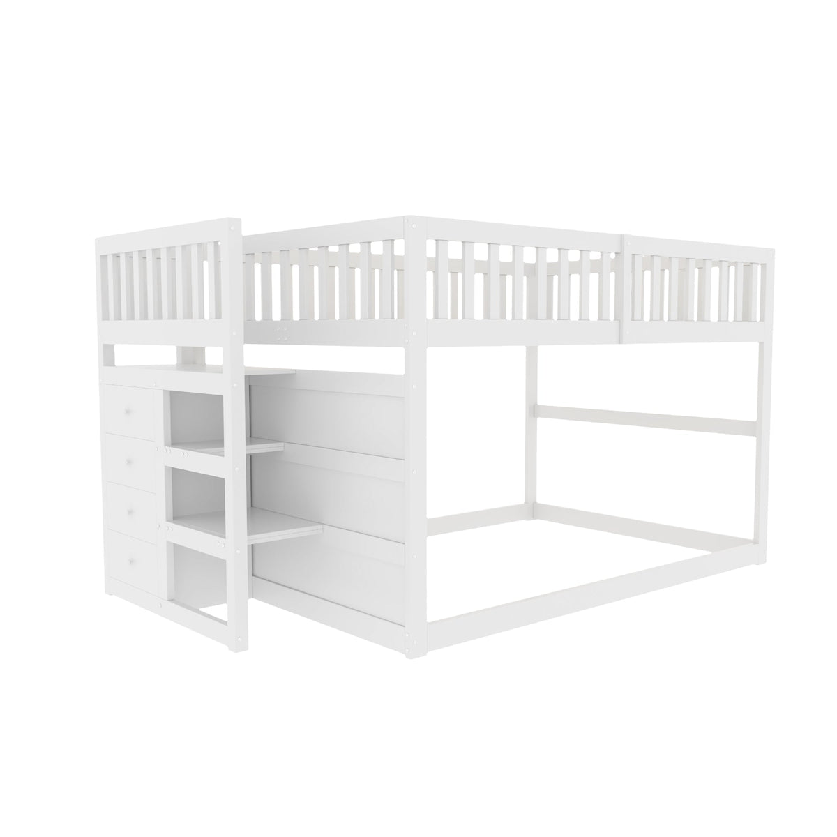 Wooden Bunk Bed with Ladder, Storage Drawers & Space-Saving Design, White