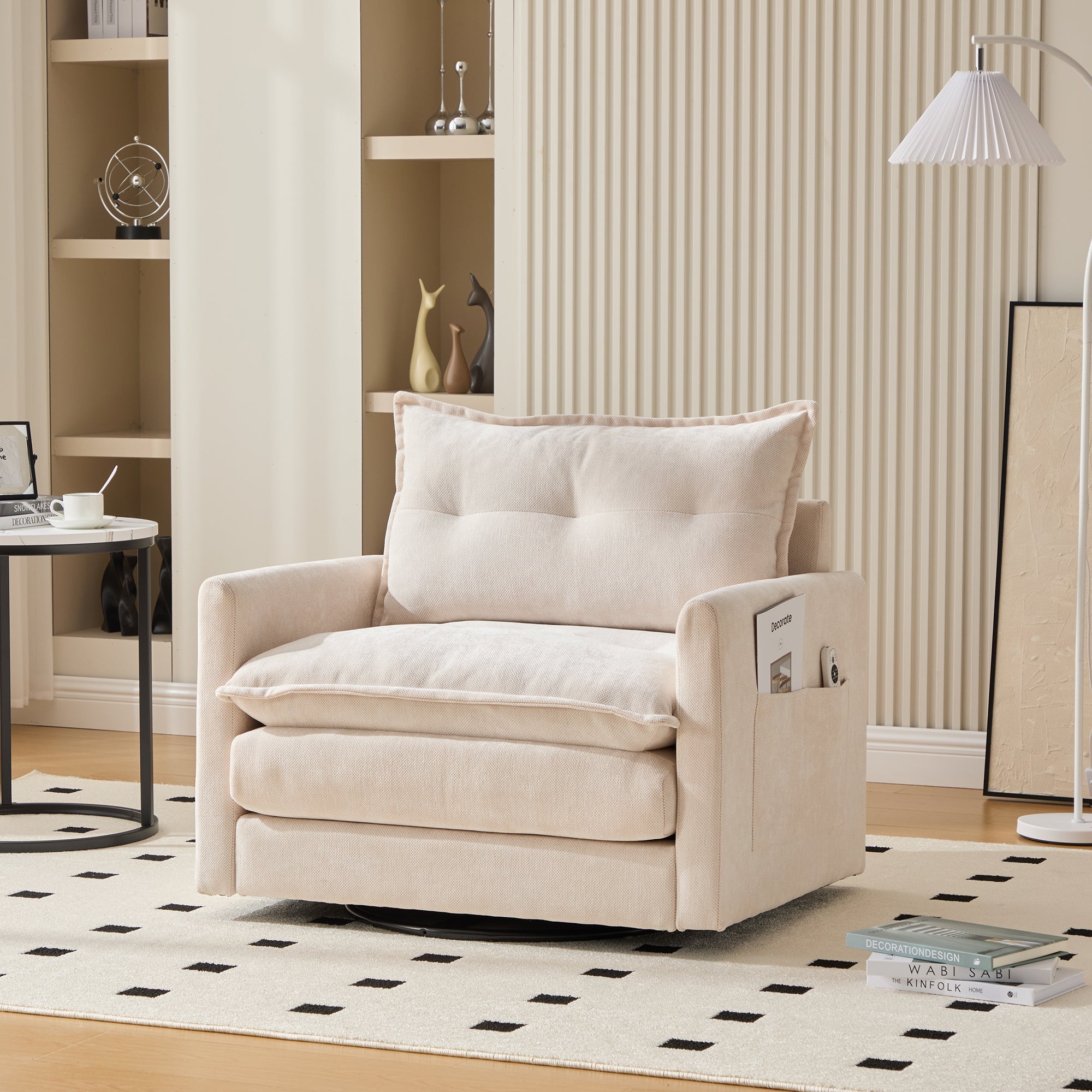Lounge Chair, 360° Rotating, Armrests & Cushions, Modern Style