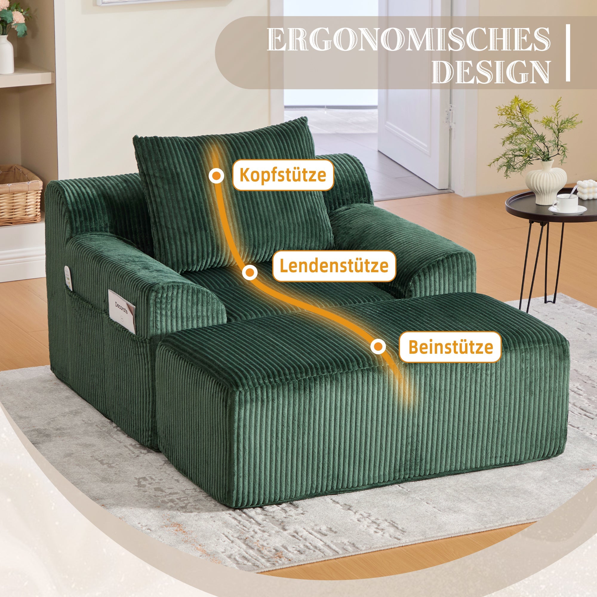 Oversized Sofa Chair Corduroy Deep Seat Boneless No Assembly Required